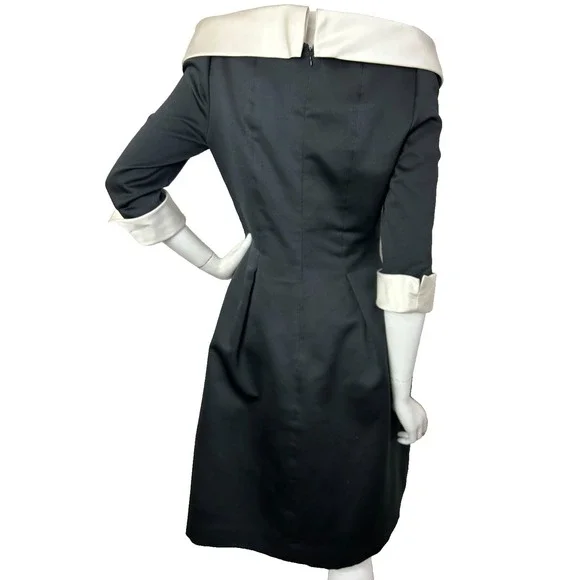 80s Victor Costa Nahdree Evening Dress Size 8 Black White Flower Off Shoulder - Picture 4 of 15